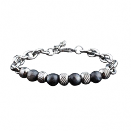 Braccialetto Agata perline 8mm Pietra Naturali e Acciaio