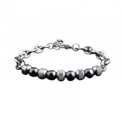 Braccialetto Ematite perline 8mm Pietra Naturale e Acciaio