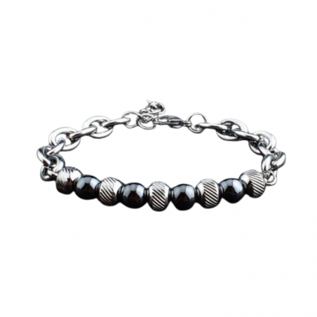 Braccialetto Ematite perline 8mm Pietra Naturale e Acciaio