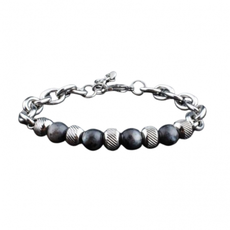Braccialetto Agata perline 8mm Pietra Naturale e Acciaio