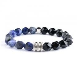 Braccialetto Sodalite e Onice Nero perline sfaccettate 8mm in Pietra Naturale e Acciaio