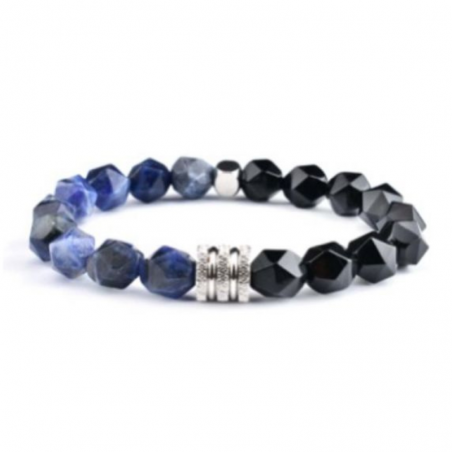 Braccialetto Sodalite e Onice Nero perline sfaccettate 8mm in Pietra Naturale e Acciaio