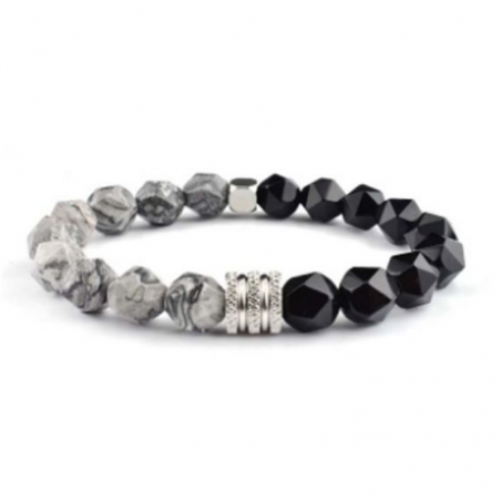 Braccialetto Agata e Onice Nero perline sfaccettate 8mm in Pietra Naturale e Acciaio