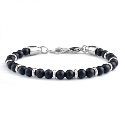 Braccialetto Agata perline 6mm Pietra Naturale e Acciaio