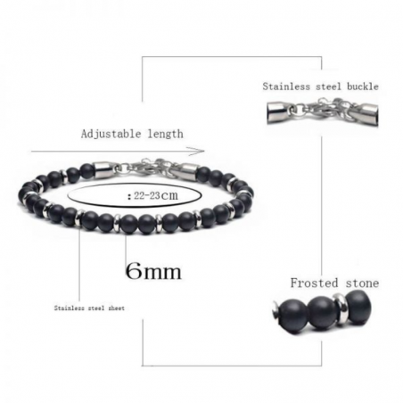 Braccialetto Agata perline 6mm Pietra Naturale e Acciaio