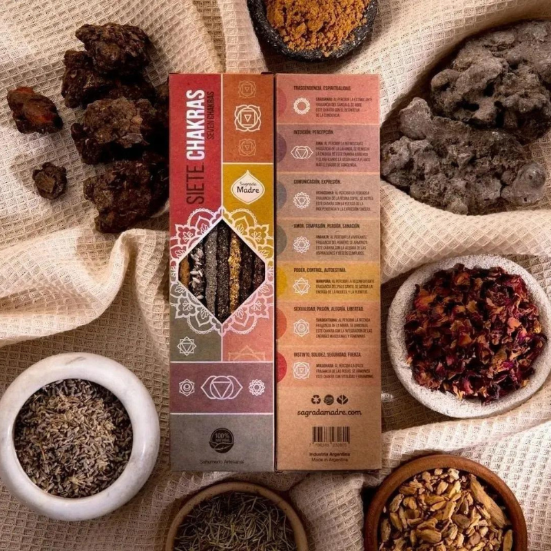 7 Chakra - 7 Bastoni Incenso Extra Premium in Erbe 100% Naturali - Sagrada Madre