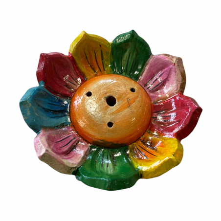 Porta incenso Tibetano in Terracotta Loto dipinto a mano - 12cm