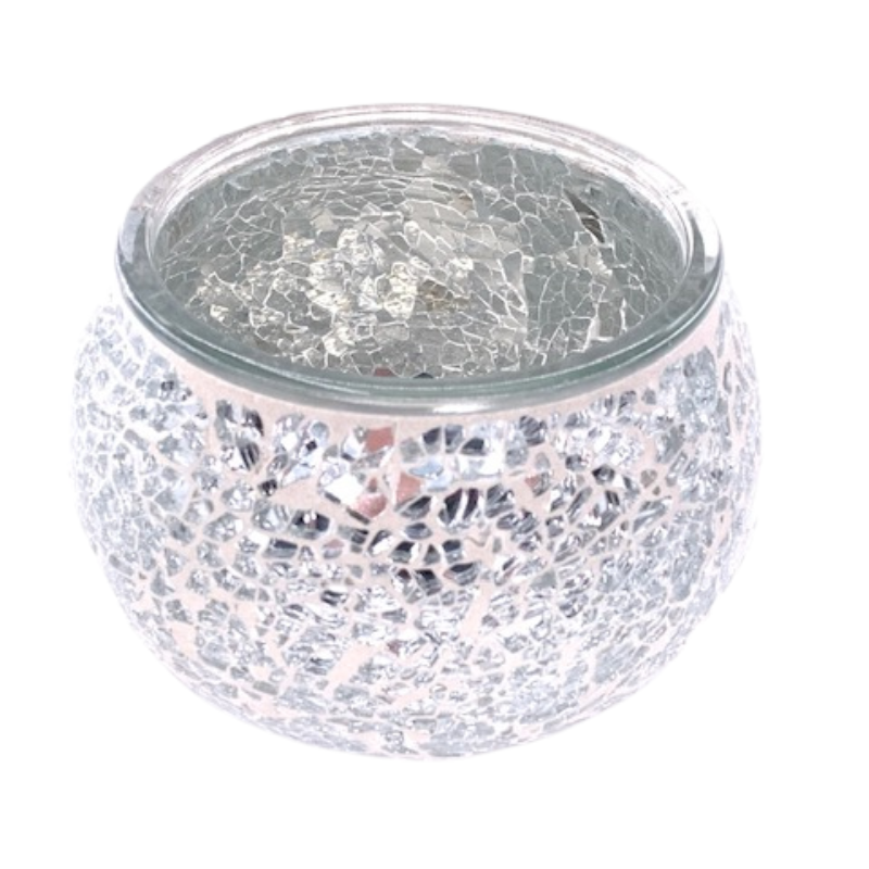 Porta Lumino in vetro intarsiato a mosaico Argentato