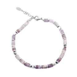 Ametista Braccialetto in Acciaio con Pietra Naturali - 17 + 4cm