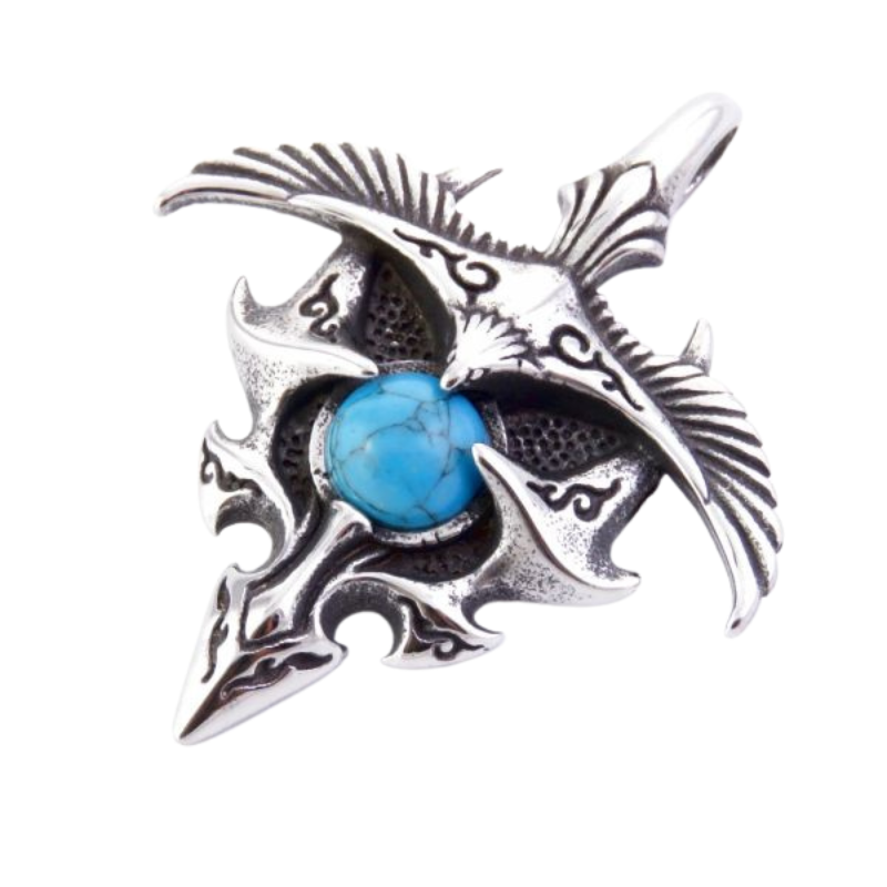 Turchese Pendente in Acciaio forma uccello con Pietra Naturale