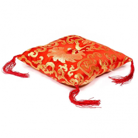 Cuscino per campane tibetane con Fiori - Rosso (14 x 14 x 4cm)