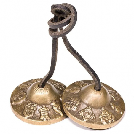 Cimbali decorati con 8 simboli di buon auspicio in Ottone - (7,5cm)