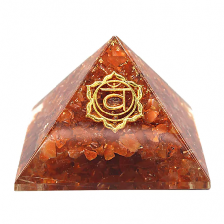 Corniola Piramide Orgonite con Chakra Sacrale - 80 x 80 x 70mm