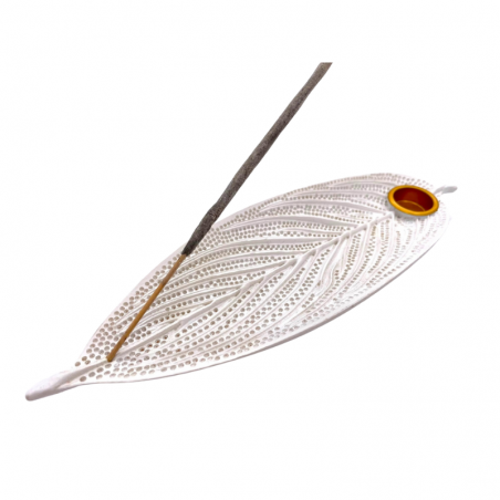 Supporto in Pietra per bastoncini e coni incenso - Foglia della Vita - Bianco