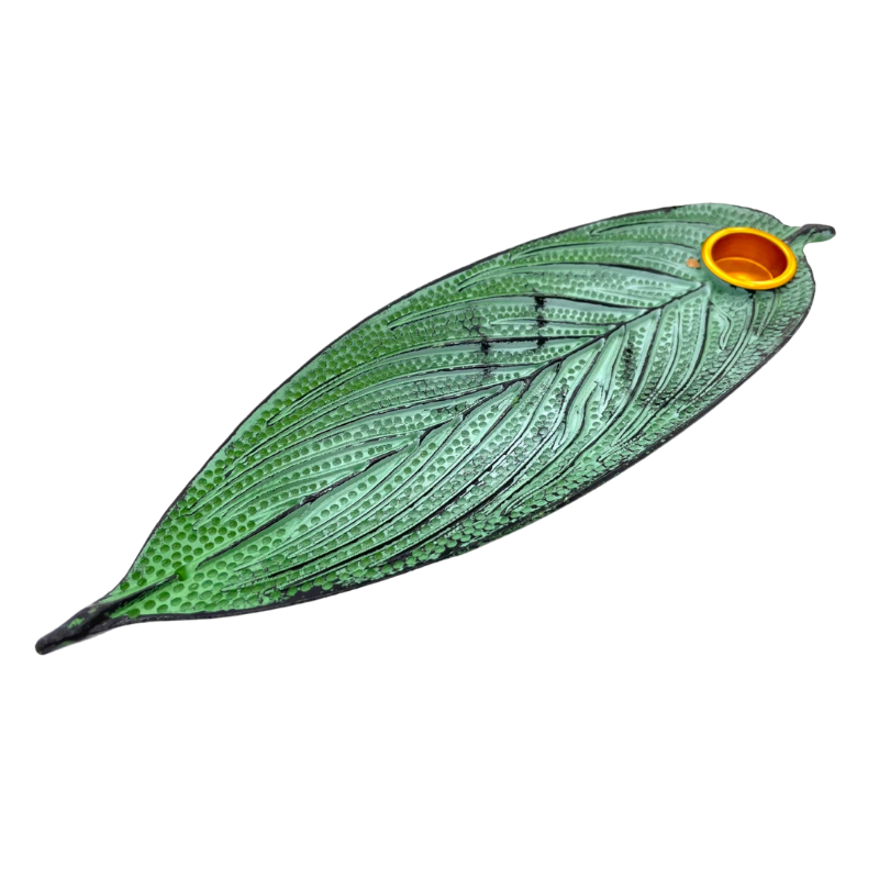 Supporto in Pietra per bastoncini e coni incenso - Foglia della Vita - Verde