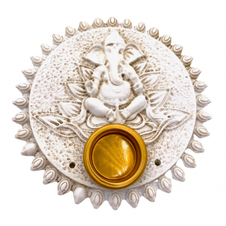 Supporto Bastoncini e Coni incenso in Pietra - Ganesh Bianco - 9cm
