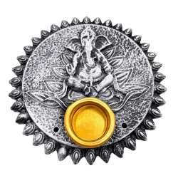 Supporto Bastoncini e Coni incenso in Pietra - Ganesh Argento - 9cm