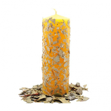 Candela Pioggia d’Oro con Eucalipto – 16x5,5 cm – Cero energetico