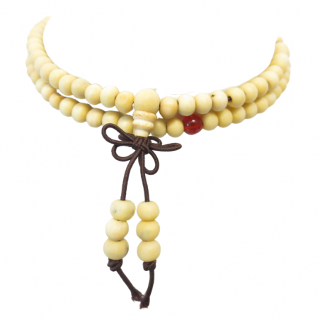 Mala Tibetano in Legno di Sandalo Crema - 108 grani da 6mm