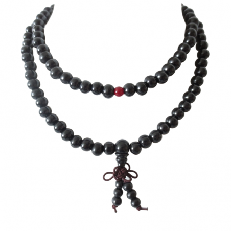 Mala Tibetano in Legno di Sandalo Nero - 108 grani da 8mm
