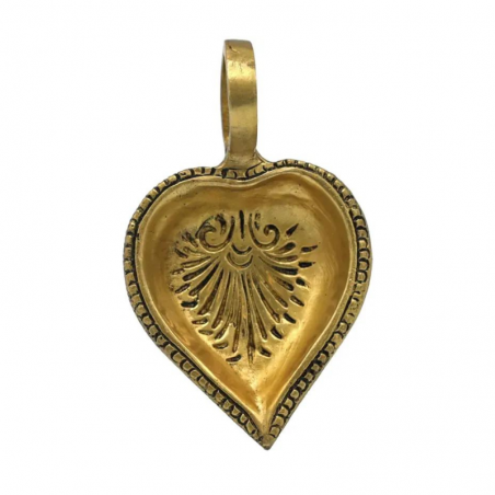 Diya Lampada Orientale Cuore in Ottone per Lumini e Candele al Ghee - (11x4cm - 225gr.)
