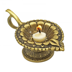 Diya Lampada Orientale OM in Ottone per Lumini e Candele al Ghee - (12x4cm - 290gr.)