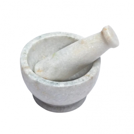 Mortaio e Pestello in Marmo Bianco per Resine Incenso - (H 6,5 x ⌀ 9cm)