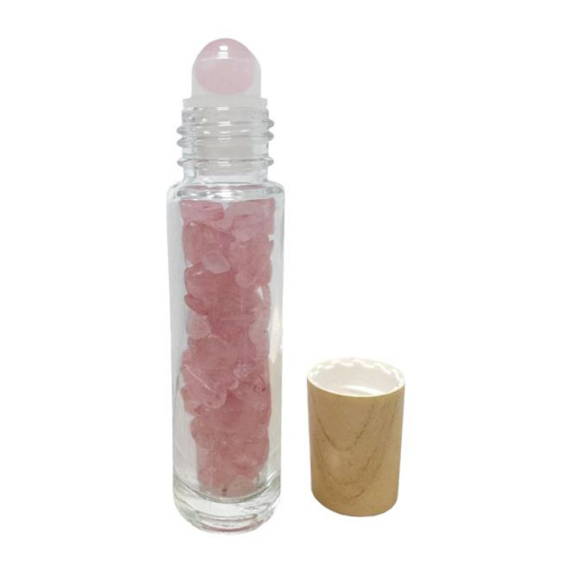 Roll-On Quarzo Rosa Flacone con scaglie pietre naturali