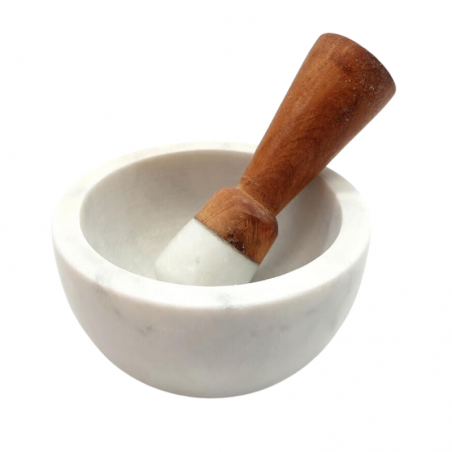 Mortaio (H 7 x ⌀ 11cm) e Pestello Malta in Marmo Bianco per Resine Incenso