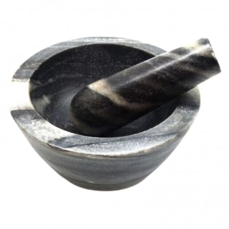 Mortaio (H 8 x ⌀ 13cm) e Pestello in Marmo Zebra per Resine Incenso