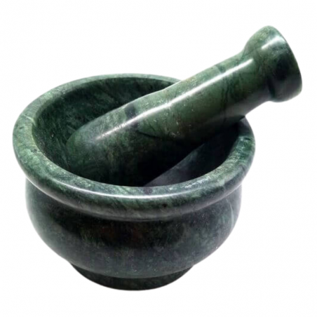 Mortaio (H 8 x ⌀ 10cm) e Pestello in Marmo Verde per Resine Incenso