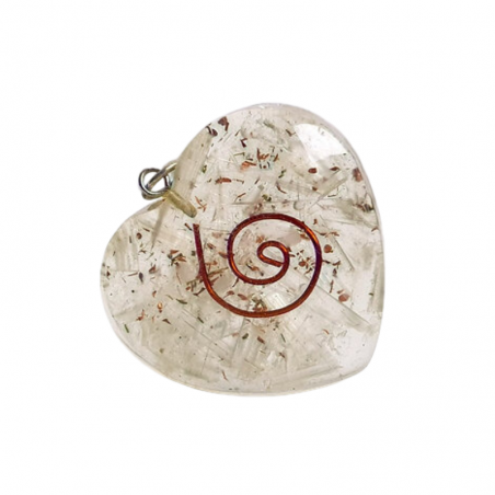 Selenite Cuore Orgone Pendente con Spirale