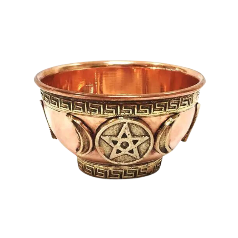 Ciotola Brucia incenso tibetana in rame - Tripla Luna