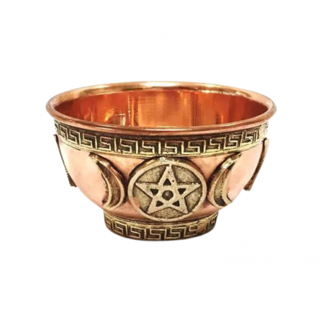 Ciotola Brucia incenso tibetana in rame - Tripla Luna