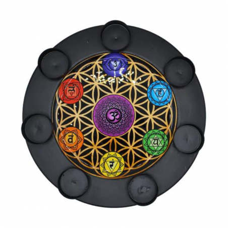 Porta Candela T-Light e ricarica Cristalli in Metallo - 7 Chakra