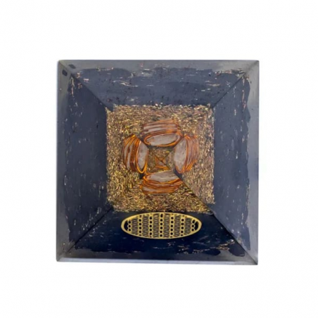 Tormalina Nera Piramide Orgonite con Fiore della Vita - (50 x 50 x 80mm)