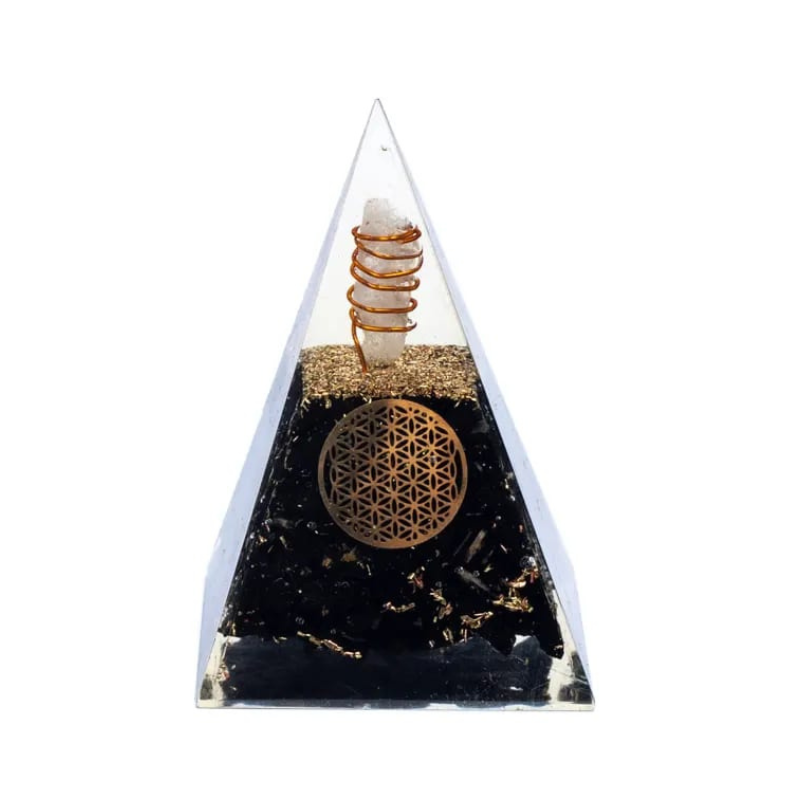 Piramide Orgonite Tormalina Nera – Fiore della Vita 50 mm