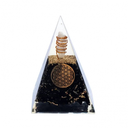 Tormalina Nera Piramide Orgonite con Fiore della Vita - (50 x 50 x 80mm)