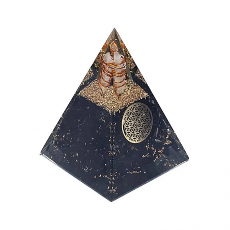 Tormalina Nera Piramide Orgonite con Fiore della Vita - (50 x 50 x 80mm)