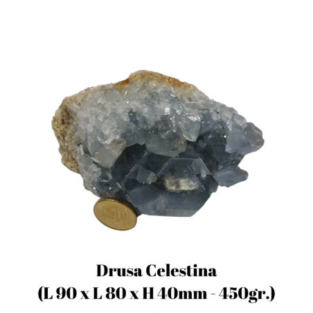 Drusa Celestina del Madagascar con Base (L 90 x L 80 x H 40mm - 450gr.) - Pezzo Unico