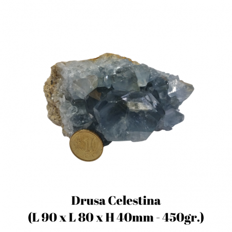 Drusa Celestina del Madagascar con Base (L 90 x L 80 x H 40mm - 450gr.) - Pezzo Unico