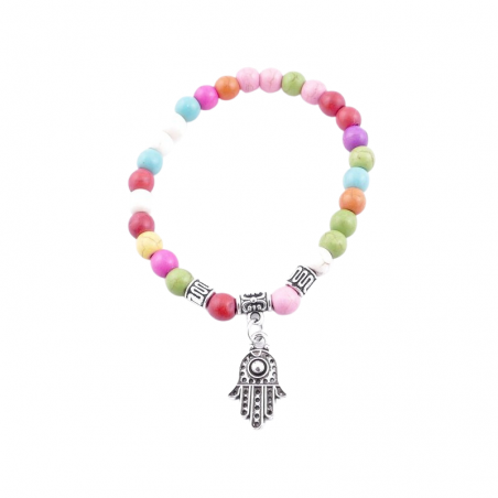 Braccialetto Turchese Multicolore perline Pietra Naturale con Mano di Fatima