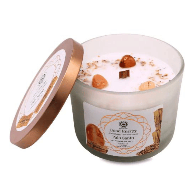 Good Energy - Palo Santo e Corniola Candela profumata con Pietre Preziose Green Tree - Energia Buona - 256gr.