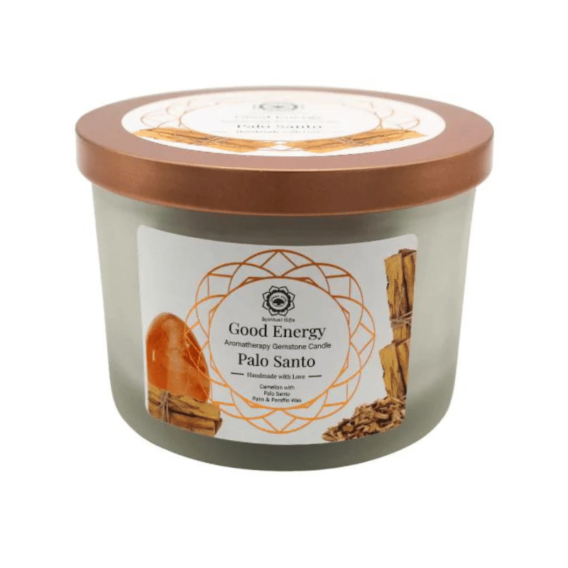 Good Energy - Palo Santo e Corniola Candela profumata con Pietre Preziose Green Tree - Energia Buona - 256gr.