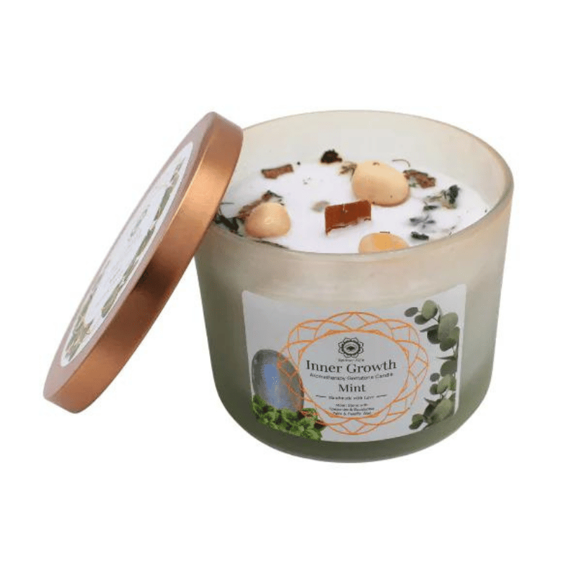 Inner Growth - Menta Piperita, Eucalipto e Pietra di Luna Candela profumata Green Tree - Crescita Interiore - 256gr.