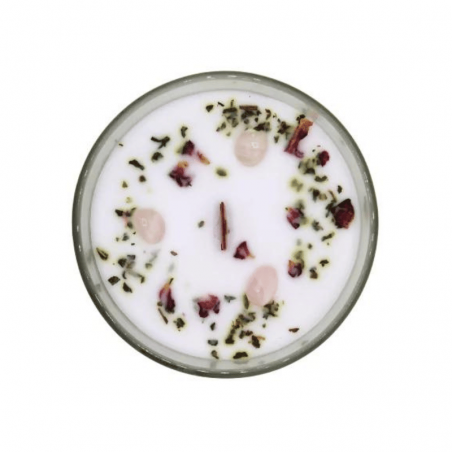 Petali di Rosa, Basilico e Quarzo Rosa Candela profumata con Pietre Preziose Green Tree - 256gr.