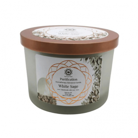 Purificazione - Salvia Bianca e Selenite Candela profumata con Pietre Preziose - Purification Green Tree - 256gr.