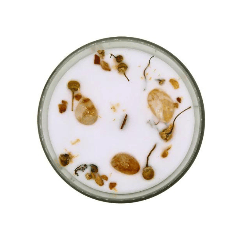 Positività - Tè Verde, Limone, Camomilla e Citrino Candela profumata con Pietre Preziose - Positivity Green Tree - 256gr.