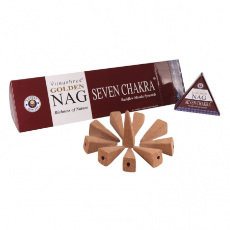 Golden Nag 7 Chakra Organico 10 Coni Incenso Backflow Vijayshree Seven Chakras a riflusso