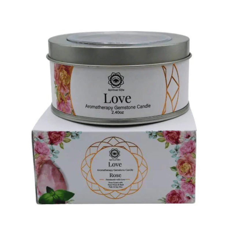 Amore - Rosa e Basilico Candela profumata con Quarzo Rosa - Love Green Tree - 70gr.